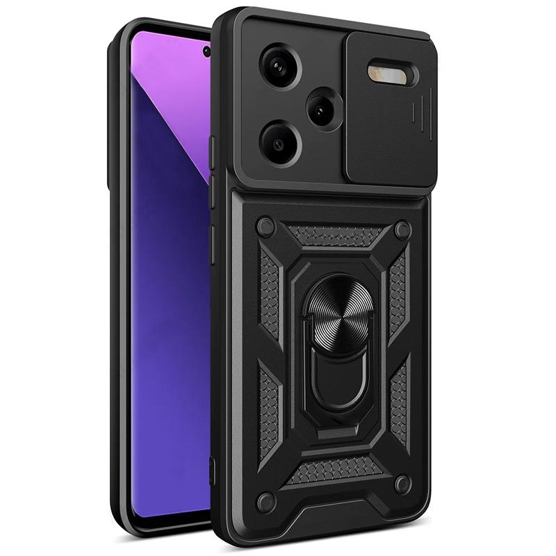 Противоударный чехол Ummi Camshield Serge Ring для Xiaomi Redmi Note 13 Pro+ | Бронированый с кольцом-подставкой на картинке №1