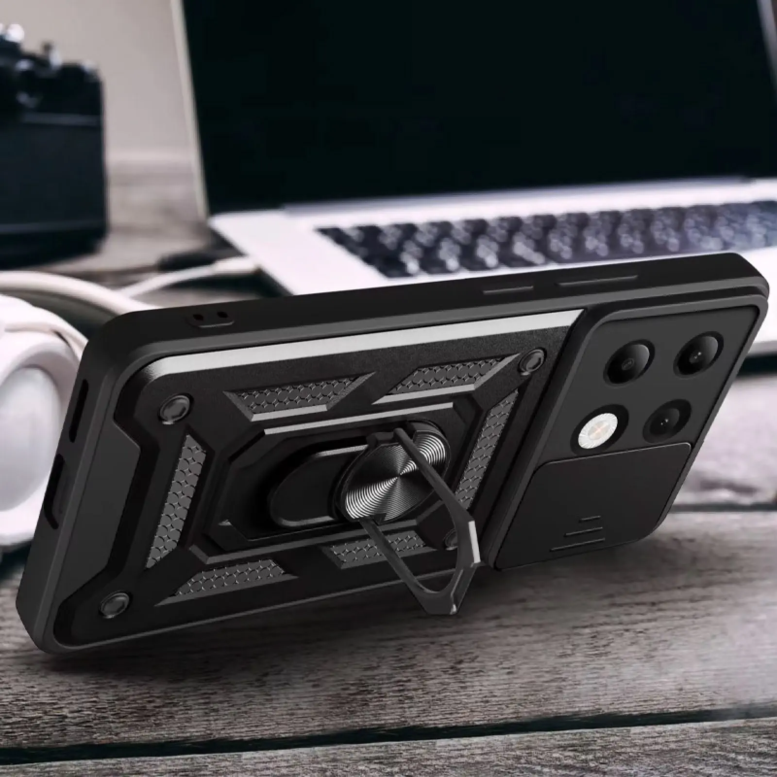 Чохол Ummi Camshield Serge Ring для Xiaomi Redmi Note 13 Pro 4G / 14s / Poco M6 Pro 4G, Чорний 4, TPU+PC, купити оптом з доставкою