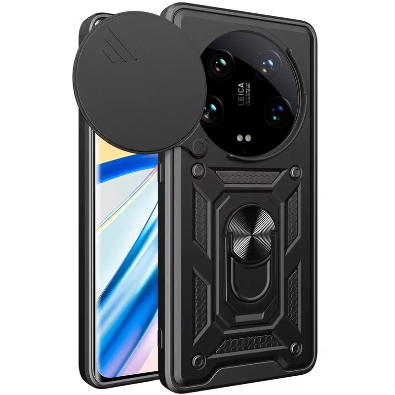 Противоударный чехол Ummi Camshield Serge Ring для Xiaomi 14 Ultra | Бронированый с кольцом-подставкой на картинке №1