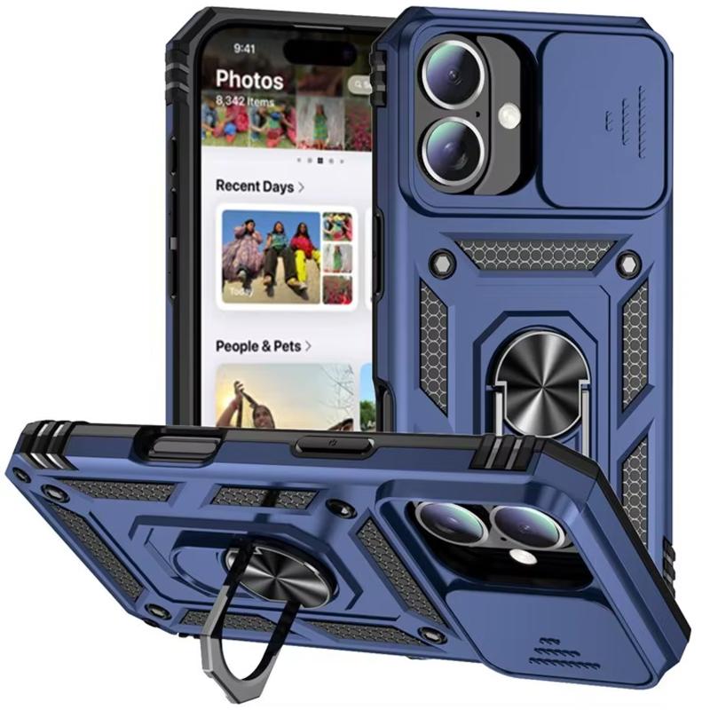 Противоударный чехол Ummi Camshield Serge Ring для Apple iPhone 16 (6.1) | Бронированый с кольцом-подставкой на картинке №1