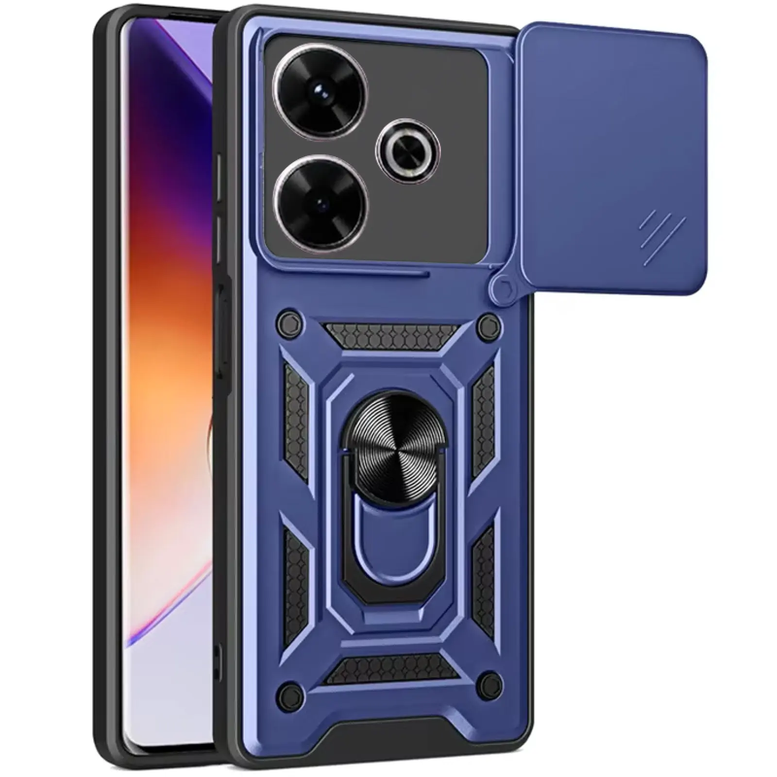 Чехол Ummi Camshield Serge Ring для Xiaomi Redmi 13 4G / Poco M6 4G, Синий, TPU+PC, купить оптом с доставкой