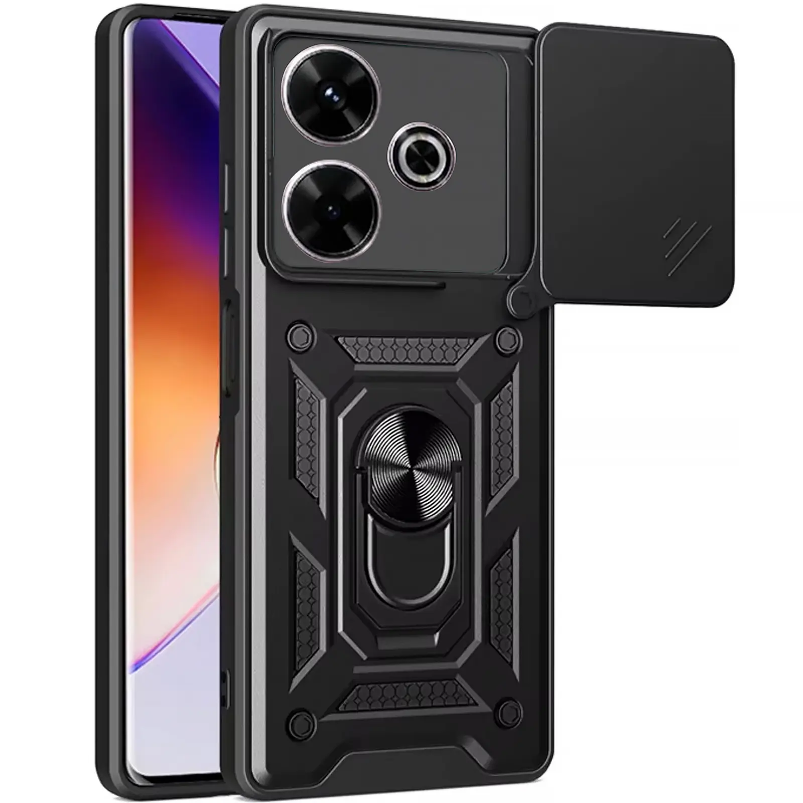 Чехол Ummi Camshield Serge Ring для Xiaomi Redmi 13 4G / Poco M6 4G, Черный, TPU+PC, купить оптом с доставкой