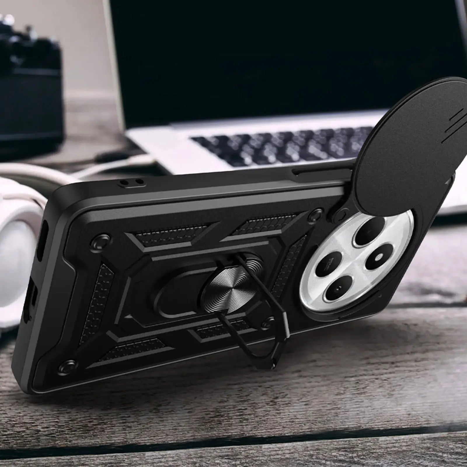 Чехол Ummi Camshield Serge Ring для Xiaomi Redmi 14C / A4 / Poco C75 / M7 5G, Черный 1, TPU+PC, купить оптом с доставкой