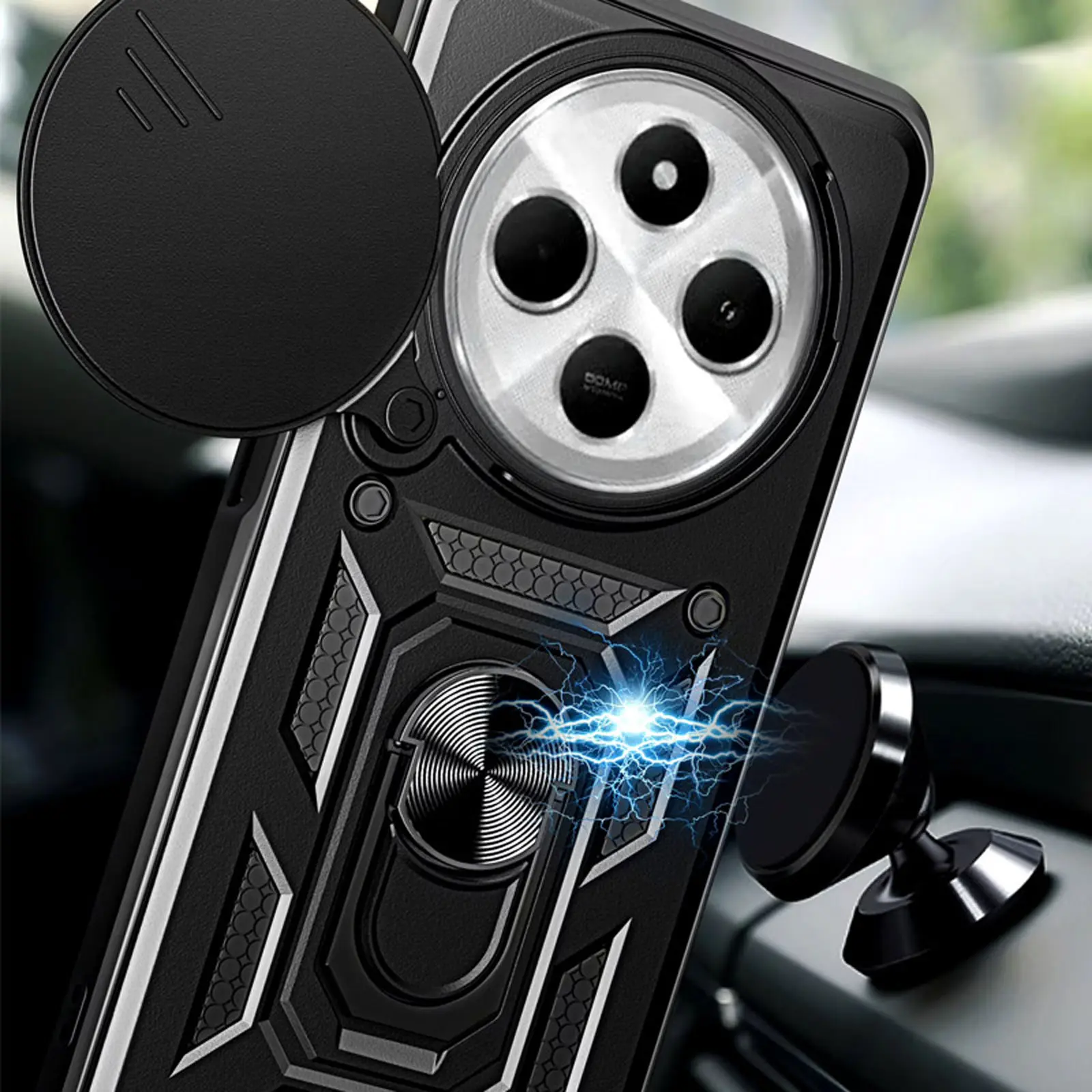 Чехол Ummi Camshield Serge Ring для Xiaomi Redmi 14C / A4 / Poco C75 / M7 5G, Черный 3, TPU+PC, купить оптом с доставкой