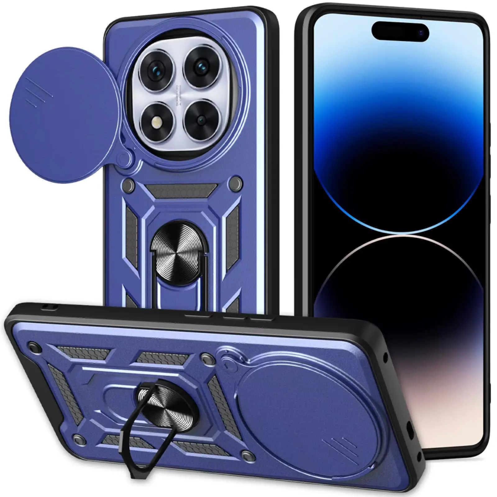 Чехол Ummi Camshield Serge Ring для Xiaomi Redmi Note 14 Pro 5G / Poco X7, Синий / Navy 1, TPU+PC, купить оптом с доставкой
