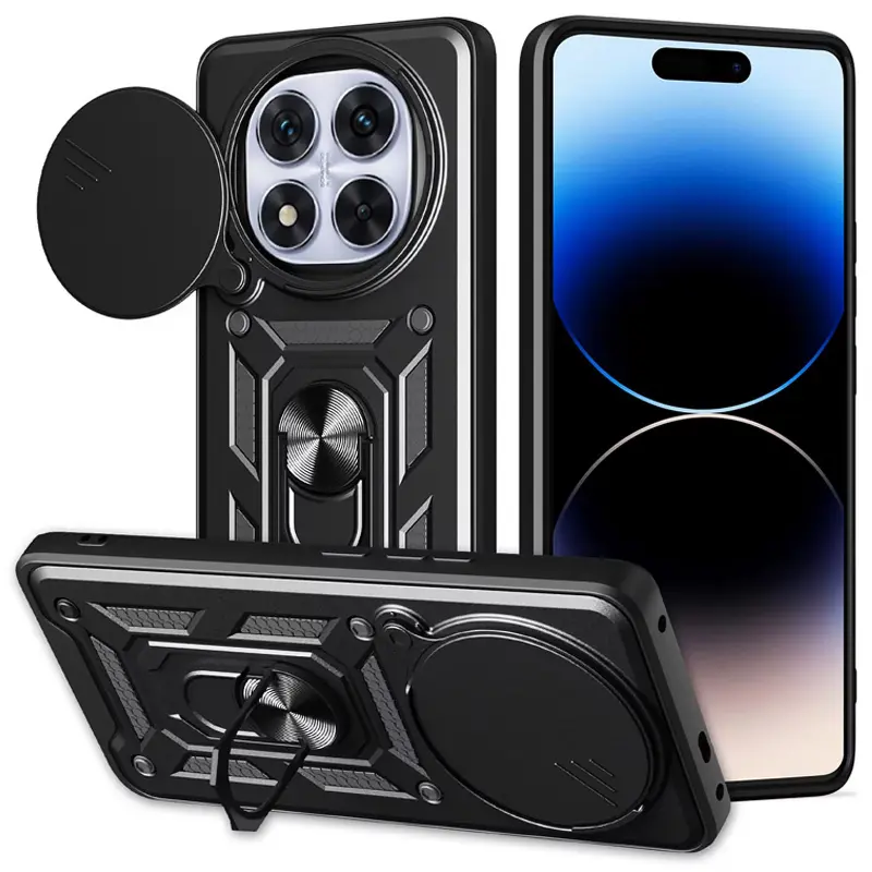 Чехол Ummi Camshield Serge Ring для Xiaomi Redmi Note 14 Pro 5G / Poco X7, Черный / Black, TPU+PC, купить оптом с доставкой