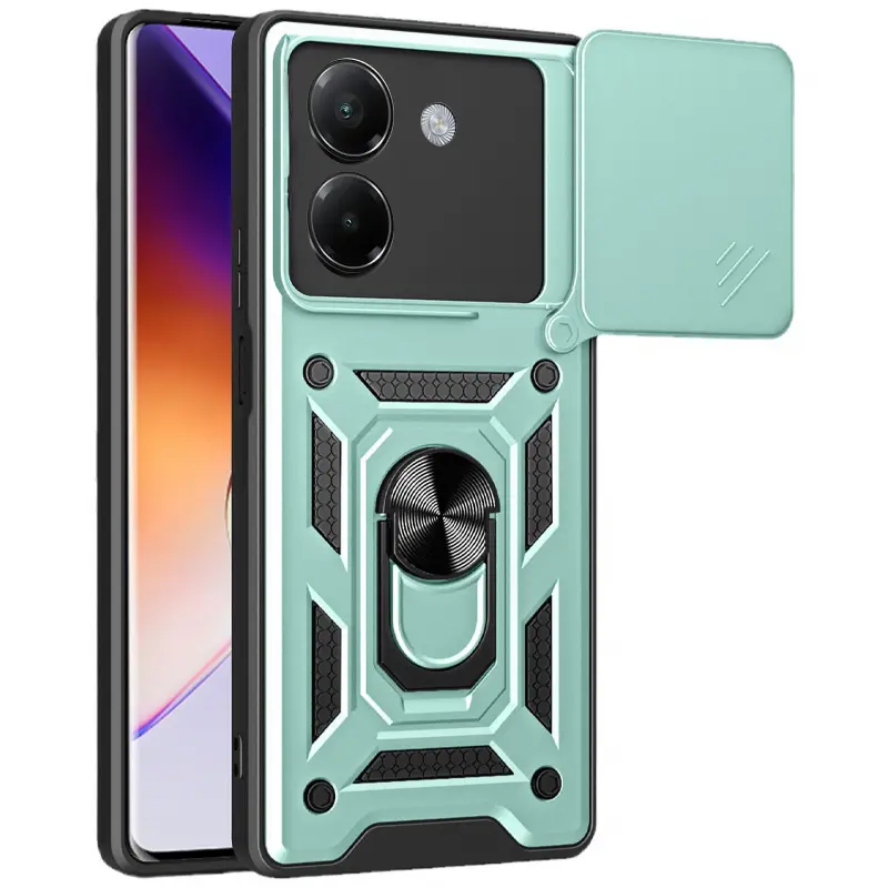 Чехол Ummi Camshield Serge Ring для Xiaomi Poco M7 Pro 5G, Зеленый / Green, TPU+PC, купить оптом с доставкой
