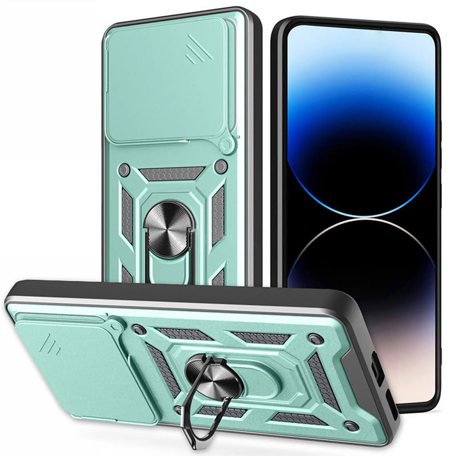 Чехол Ummi Camshield Serge Ring для Xiaomi Poco M7 Pro 5G, Зеленый / Green 2, TPU+PC, купить оптом с доставкой