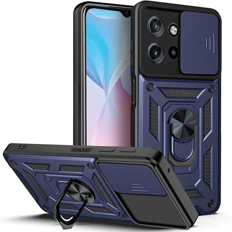 Противоударный чехол Ummi Camshield Serge Ring для Motorola Edge 50 Neo | Бронированый с кольцом-подставкой на картинке №1