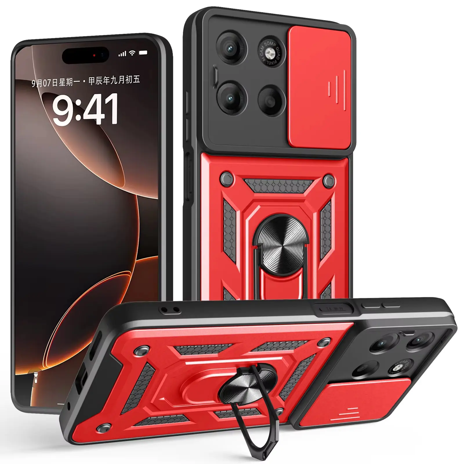 Чехол Ummi Camshield Serge Ring для Motorola Moto G15 4G, Красный / Red 1, TPU+PC, купить оптом с доставкой