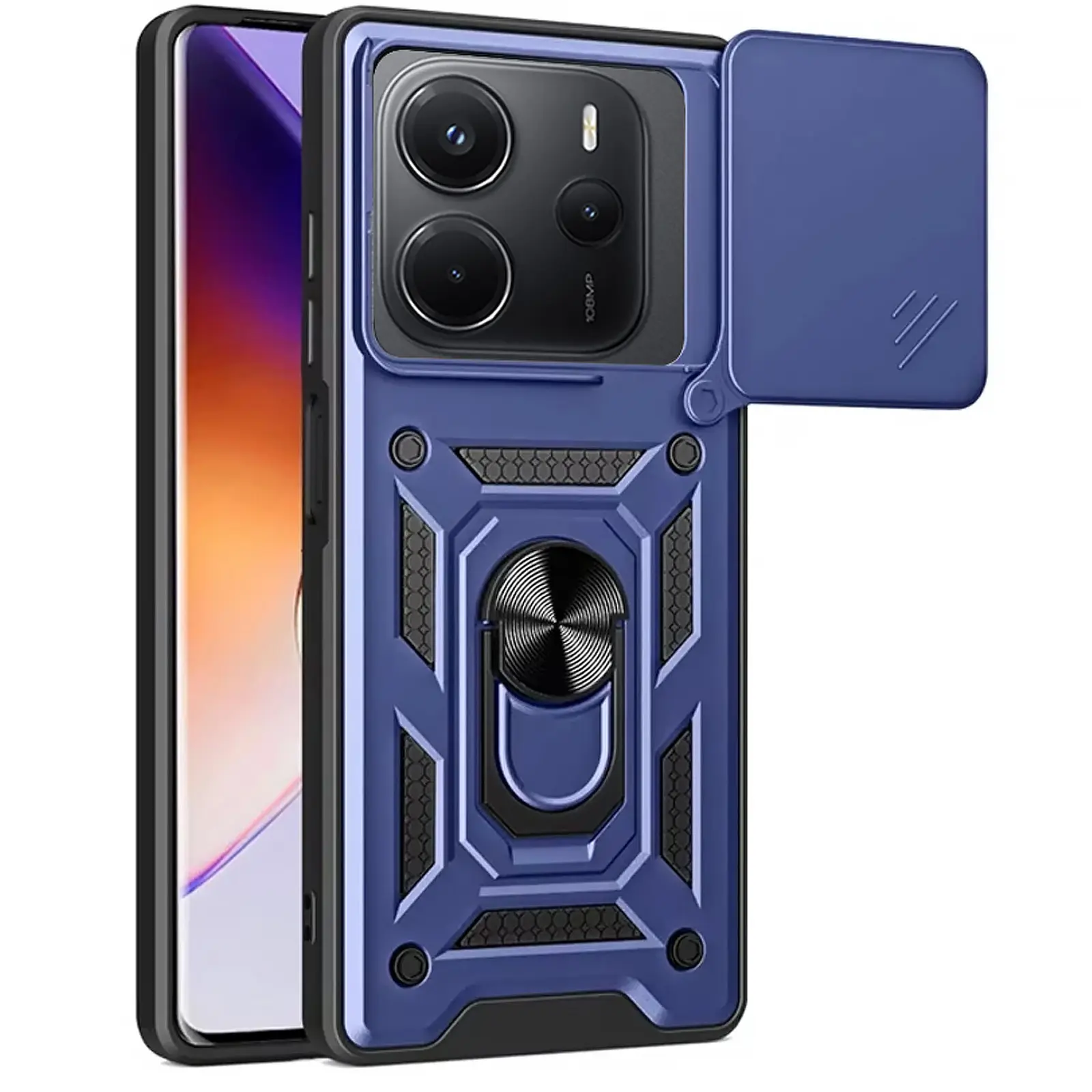 Чехол Ummi Camshield Serge Ring для Xiaomi Redmi Note 14 4G (Europe version), Синий, TPU+PC, купить оптом с доставкой