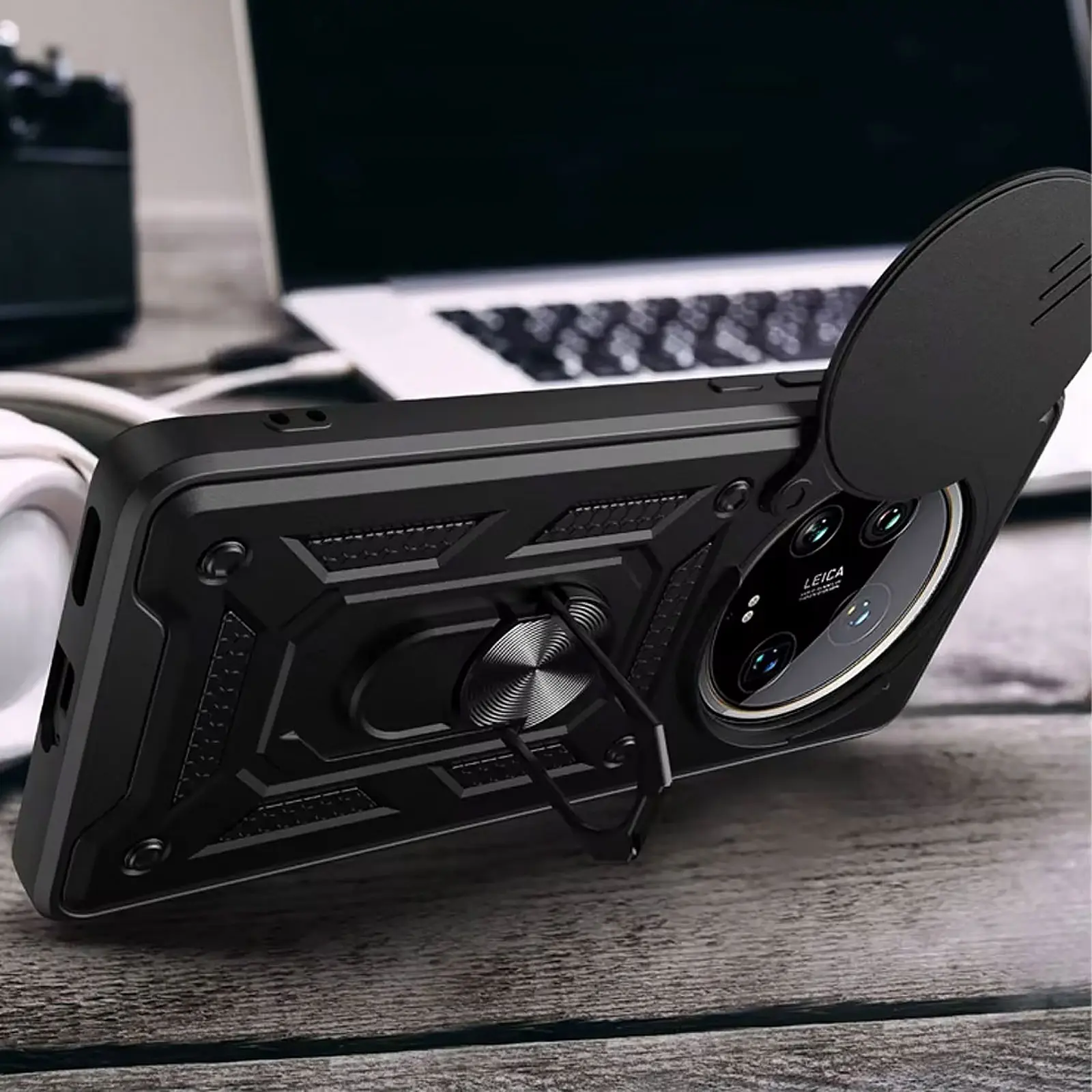 Чехол Ummi Camshield Serge Ring для Xiaomi 15 Ultra, Черный 2, TPU+PC, купить оптом с доставкой