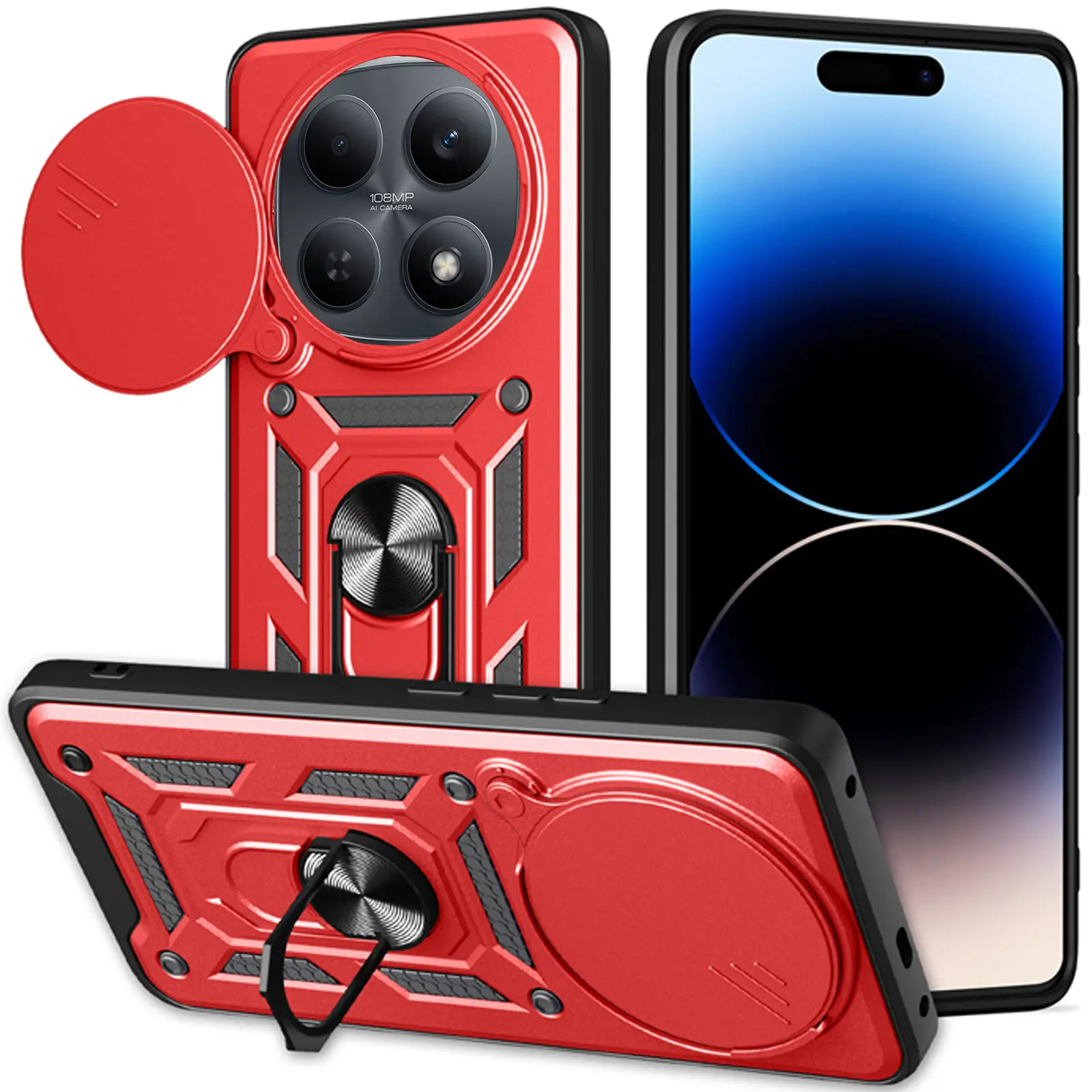 Чехол Ummi Camshield Serge Ring для Xiaomi Redmi Note 15 (EU) / Poco M8 5G, Красный / Red 1, TPU+PC, купить оптом с доставкой