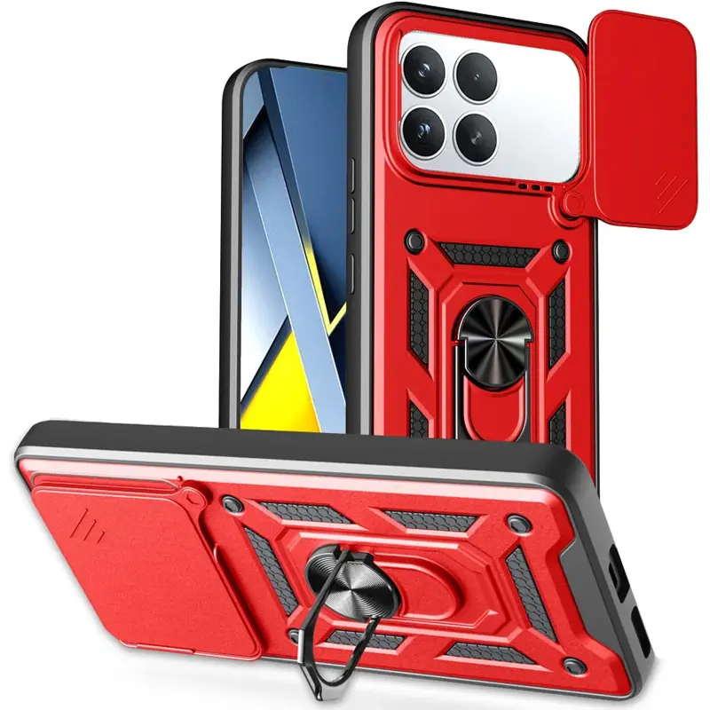 Чехол Ummi Camshield Serge Ring для Xiaomi Poco F8 Pro, Красный / Red, TPU+PC, купить оптом с доставкой