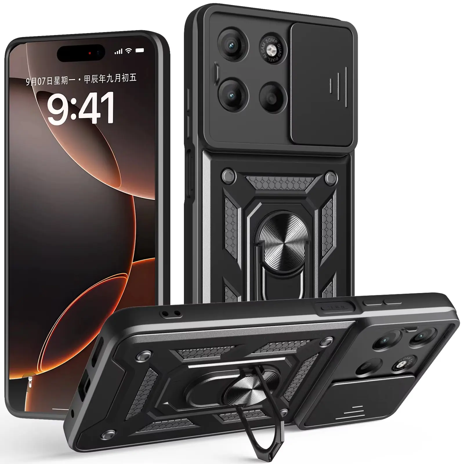 Чохол Ummi Camshield Serge Ring для Motorola Moto G57 Power, Чорний / Black 1, TPU+PC, купити оптом з доставкою