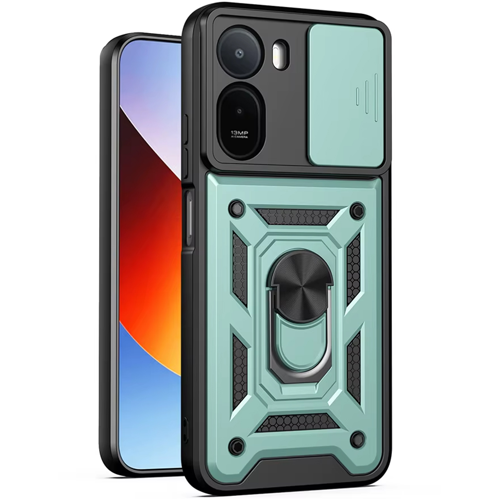 Чехол Ummi Camshield Serge Ring для Xiaomi Redmi A7 Pro 4G / Poco C81, Зеленый / Green, TPU+PC, купить оптом с доставкой