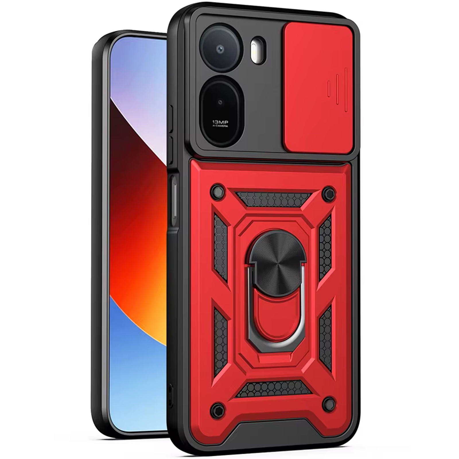 Чехол Ummi Camshield Serge Ring для Xiaomi Redmi A7 Pro 4G / Poco C81, Красный / Red, TPU+PC, купить оптом с доставкой