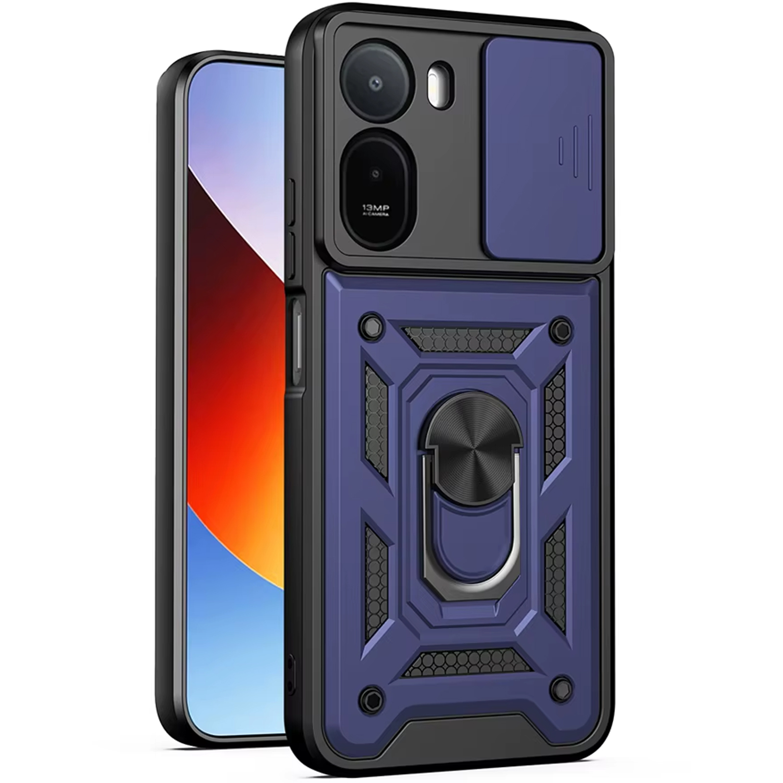 Чехол Ummi Camshield Serge Ring для Xiaomi Redmi A7 Pro 4G / Poco C81, Синий / Navy, TPU+PC, купить оптом с доставкой