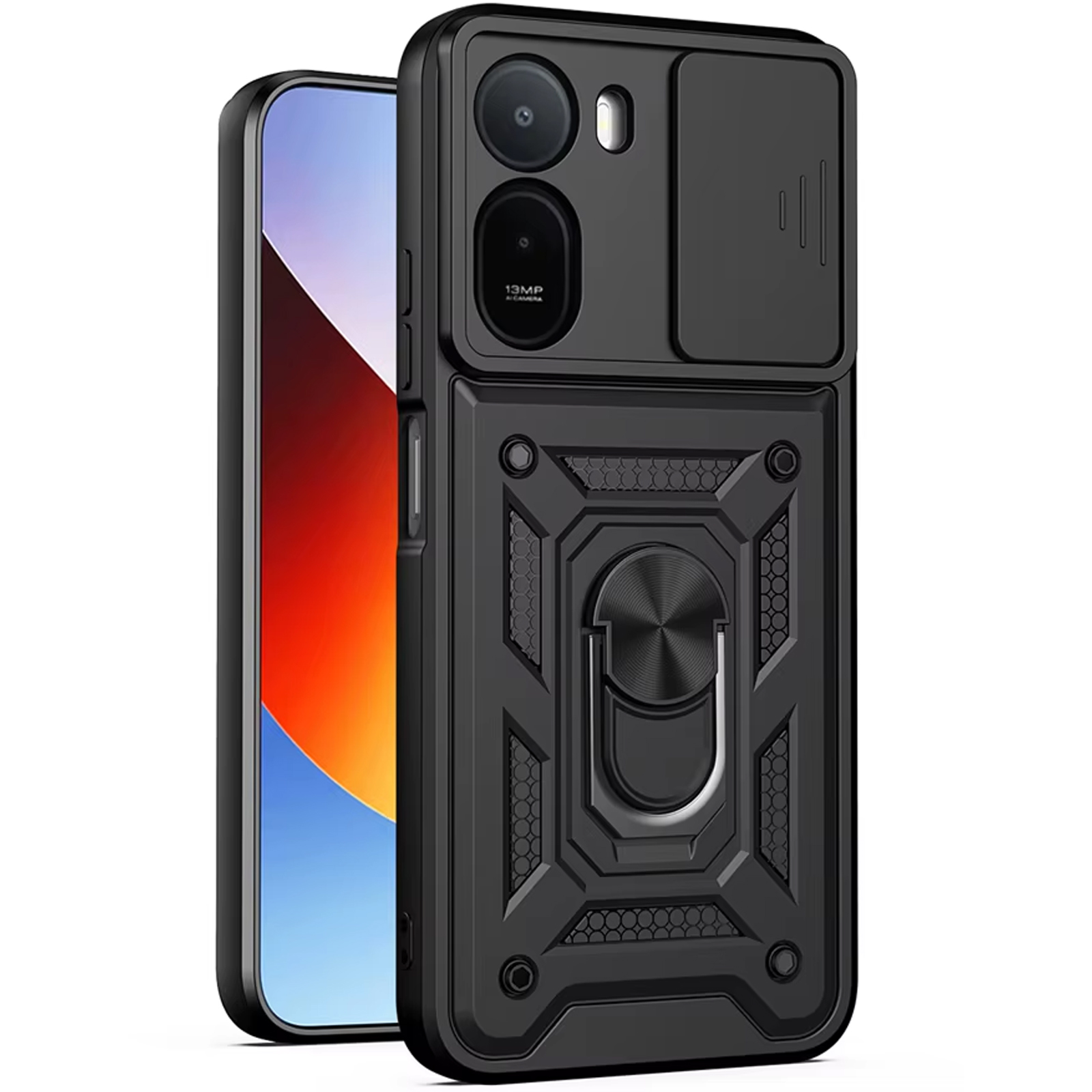 Чехол Ummi Camshield Serge Ring для Xiaomi Redmi A7 Pro 4G / Poco C81, Черный / Black, TPU+PC, купить оптом с доставкой