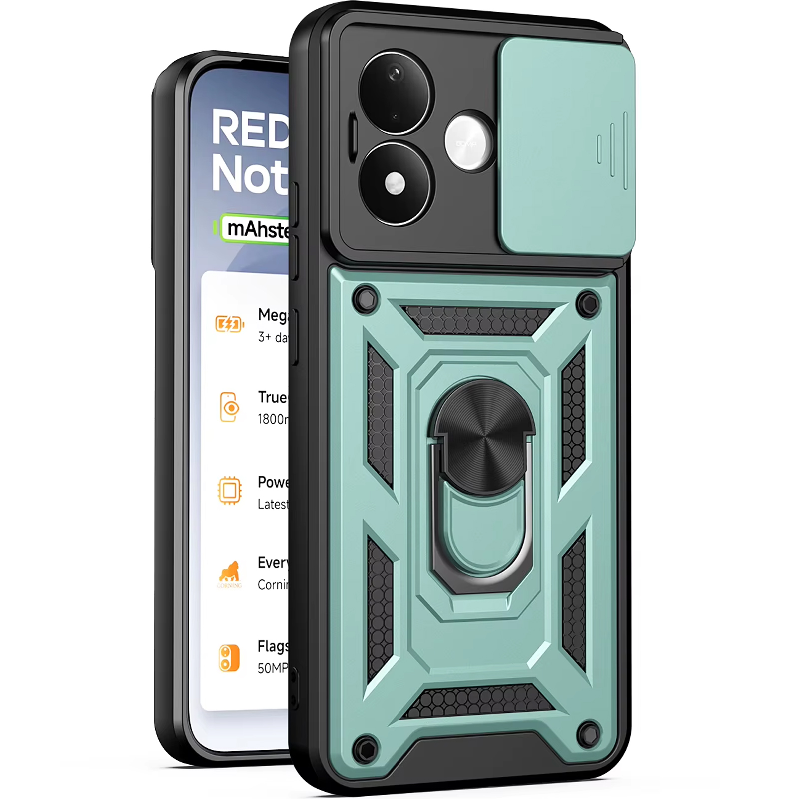 Чехол Ummi Camshield Serge Ring для Xiaomi Redmi Note 17, Зеленый / Green, TPU+PC, купить оптом с доставкой