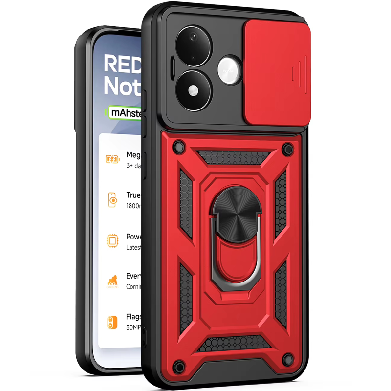 Чехол Ummi Camshield Serge Ring для Xiaomi Redmi Note 17, Красный / Red, TPU+PC, купить оптом с доставкой