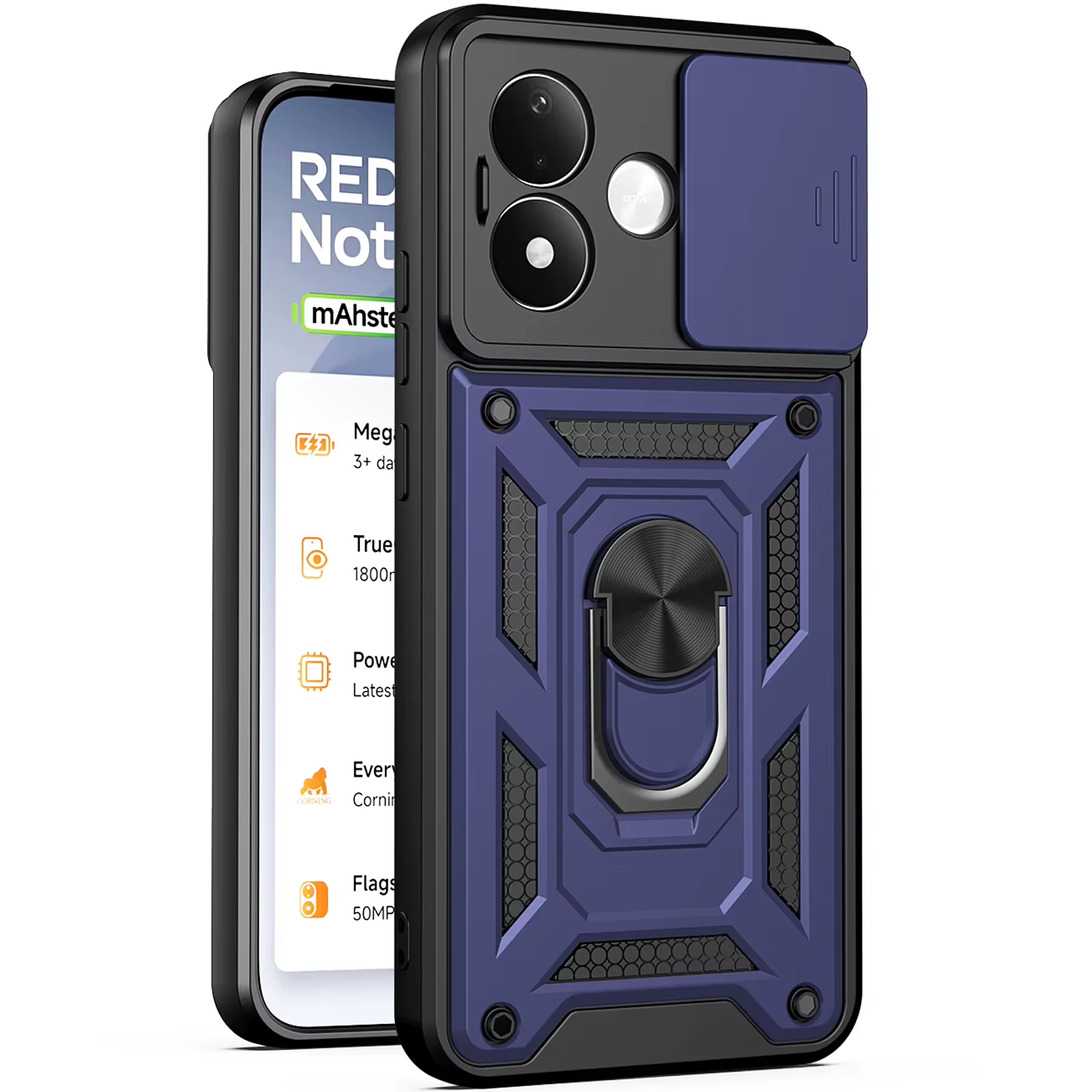 Чехол Ummi Camshield Serge Ring для Xiaomi Redmi Note 17, Синий / Navy, TPU+PC, купить оптом с доставкой
