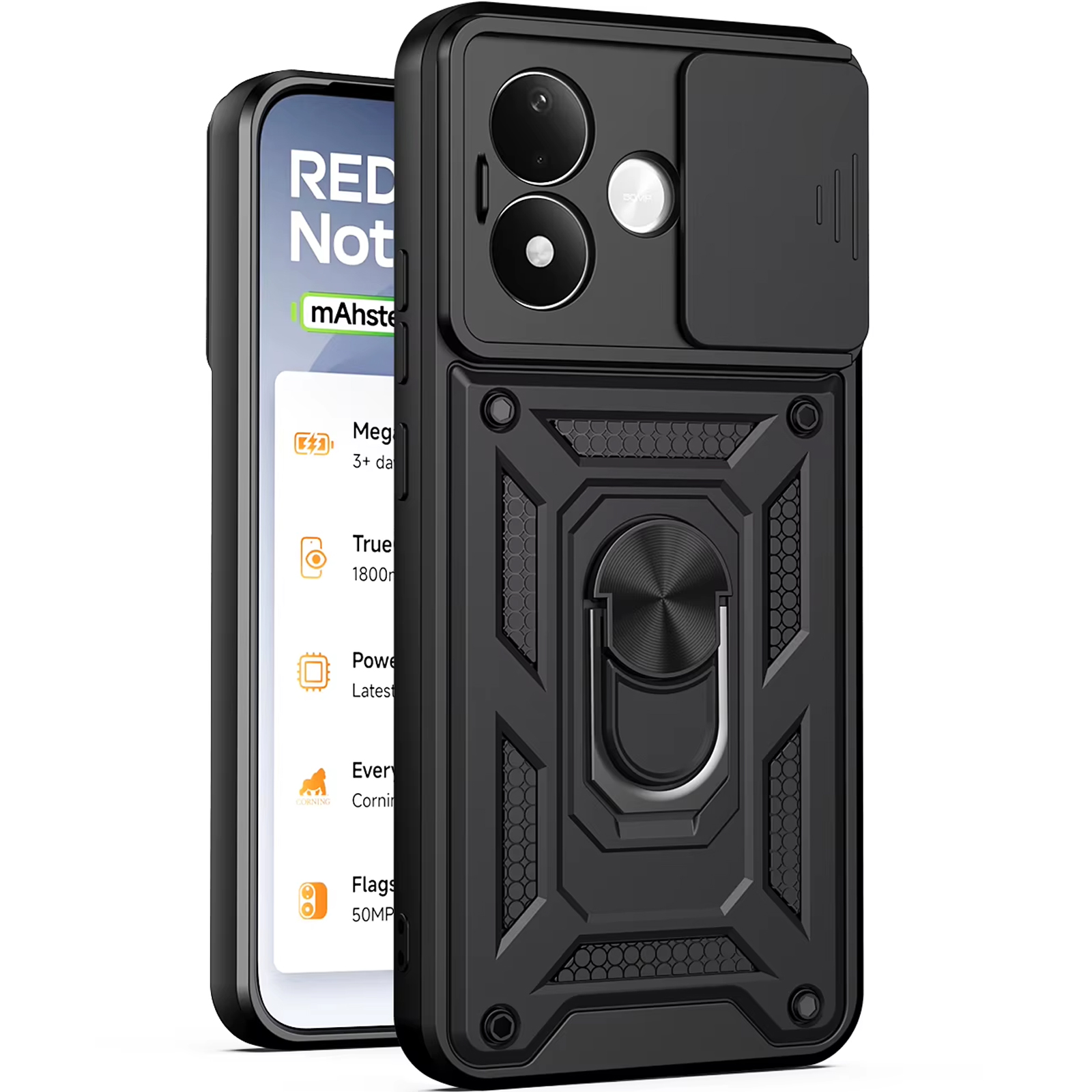 Чехол Ummi Camshield Serge Ring для Xiaomi Redmi Note 17, Черный / Black, TPU+PC, купить оптом с доставкой