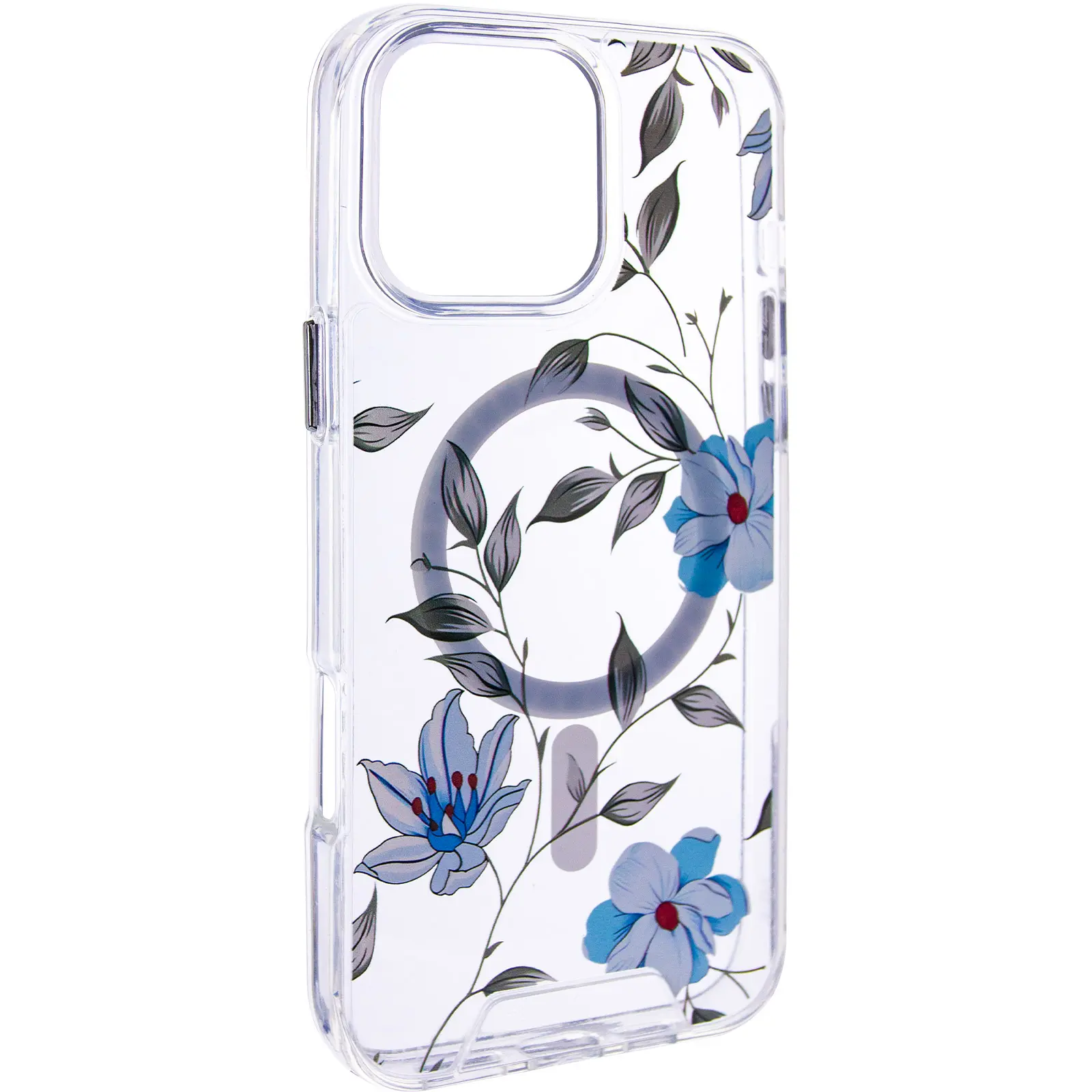 TPU+PC чехол Clear Garden with MagSafe для Apple iPhone 16 Pro (6.3"), Blue Blossom, TPU+PC, купить оптом с доставкой