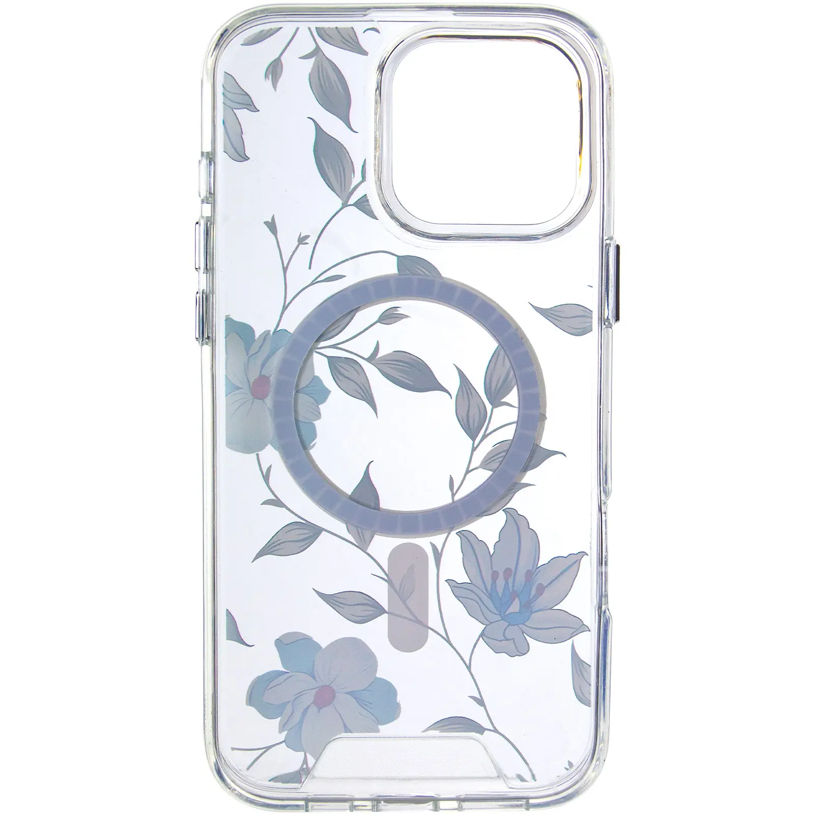 TPU+PC чехол Clear Garden with MagSafe для Apple iPhone 16 Pro (6.3"), Blue Blossom 2, TPU+PC, купить оптом с доставкой