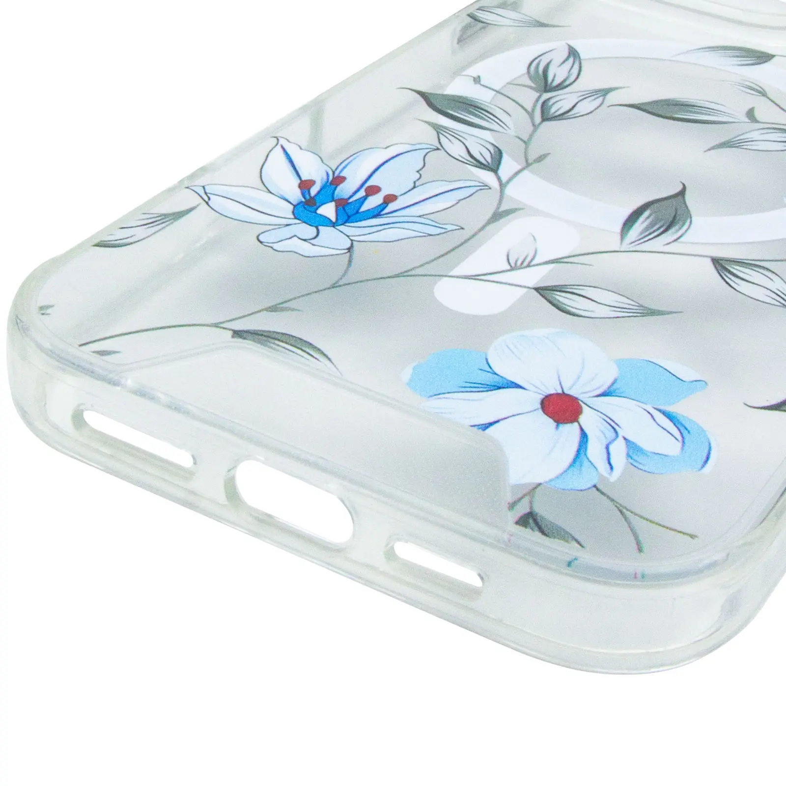 TPU+PC чехол Clear Garden with MagSafe для Apple iPhone 16 Pro (6.3"), Blue Blossom 4, TPU+PC, купить оптом с доставкой