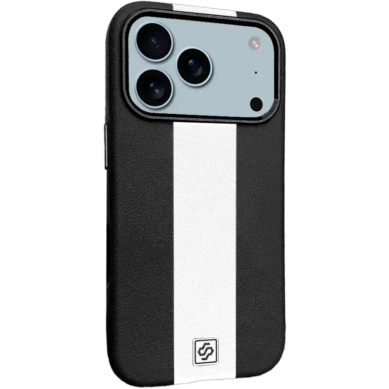 Кожаный чехол Rally with MagSafe для Apple iPhone 17 Pro Max (6.9"), Black / White, Искусственная кожа, купить оптом с доставкой