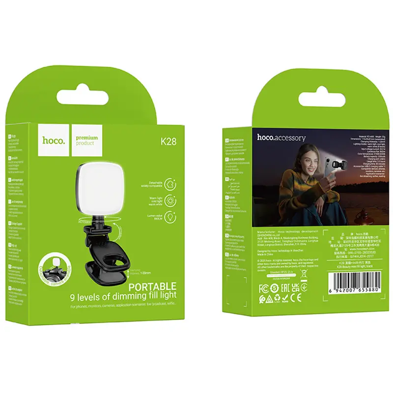 Портативная лампа для селфи Hoco K28 Square Selfie Light 200 mAh, Black 5, купить оптом с доставкой
