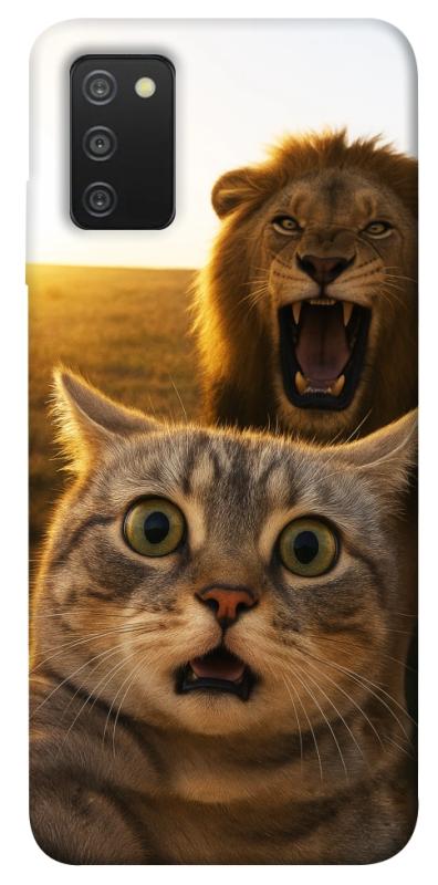 Чехол itsPrint Shocked cat and lion для Samsung Galaxy A03s, животные, купить оптом с доставкой