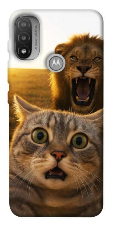 Чехол itsPrint Shocked cat and lion для Motorola Moto E20, животные, купить оптом с доставкой