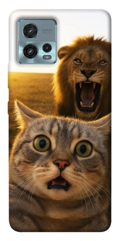 Чехол itsPrint Shocked cat and lion для Motorola Moto G72, животные, купить оптом с доставкой