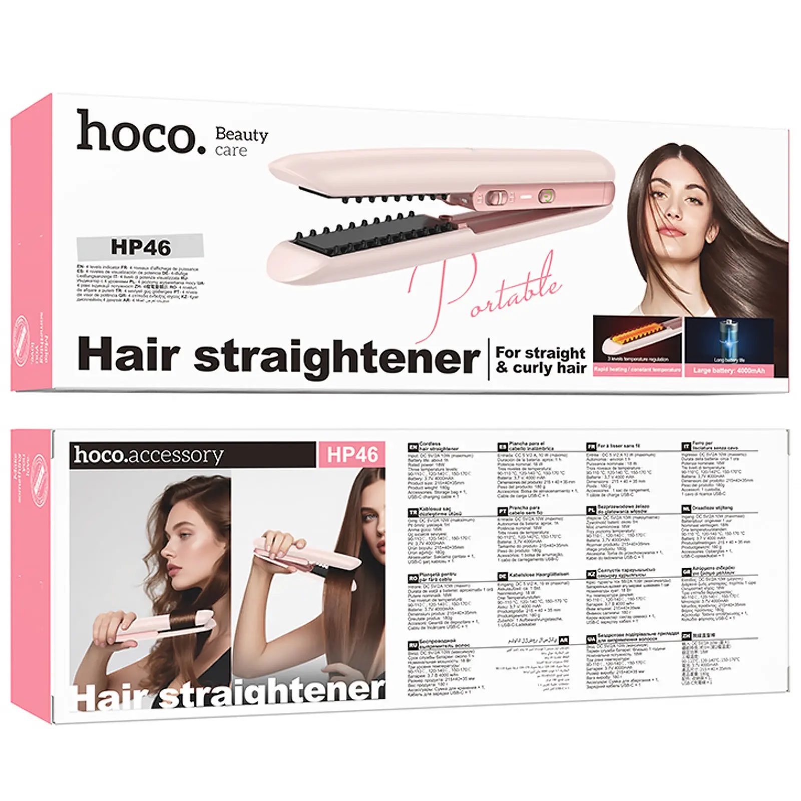 Бездротовий випрямляч для волосся Hoco HP46 Explicit with digital display, Pink 4, купити оптом з доставкою