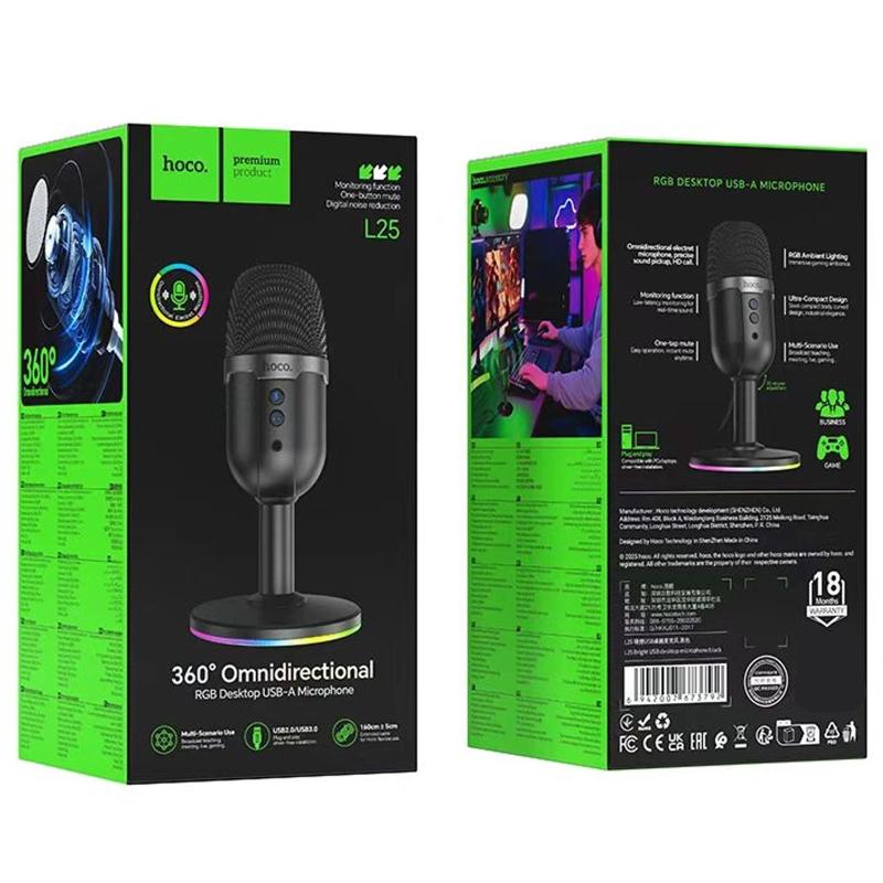 Микрофон всенаправленный для гейминга Hoco L25 Bright USB на картинке №2