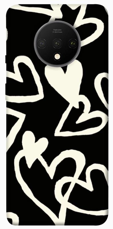 Чохол itsPrint Black and white hearts для OnePlus 7T, кохання, купити оптом з доставкою