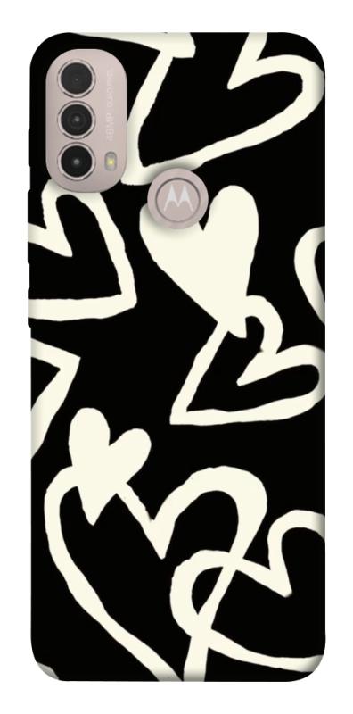 Чехол itsPrint Black and white hearts для Motorola Moto E40, любовь, купить оптом с доставкой