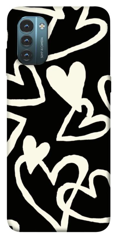 Чехол itsPrint Black and white hearts для Nokia G21, любовь, купить оптом с доставкой