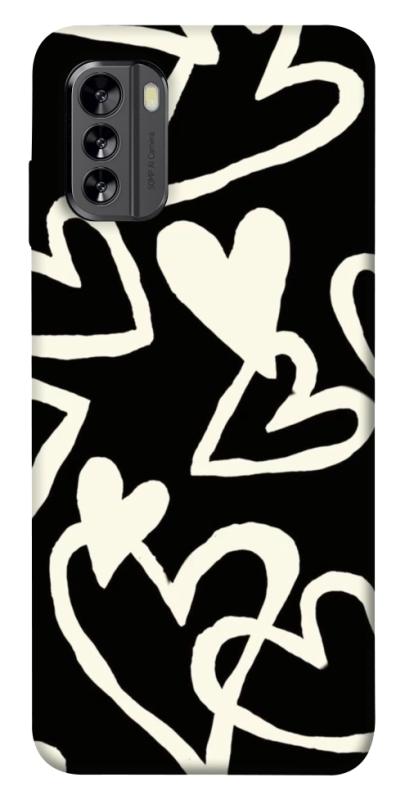 Чехол itsPrint Black and white hearts для Nokia G60, любовь, купить оптом с доставкой