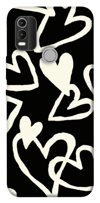 Чехол itsPrint Black and white hearts для Nokia C21 Plus, любовь, купить оптом с доставкой