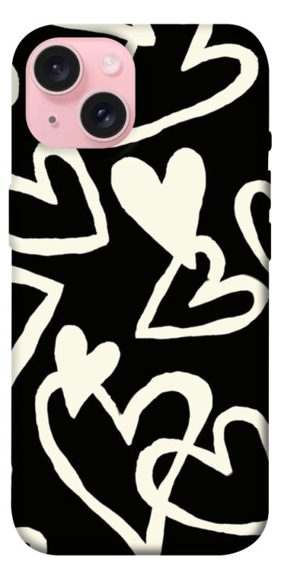 Чехол itsPrint Black and white hearts для Apple iPhone 15 (6.1"), любовь, купить оптом с доставкой