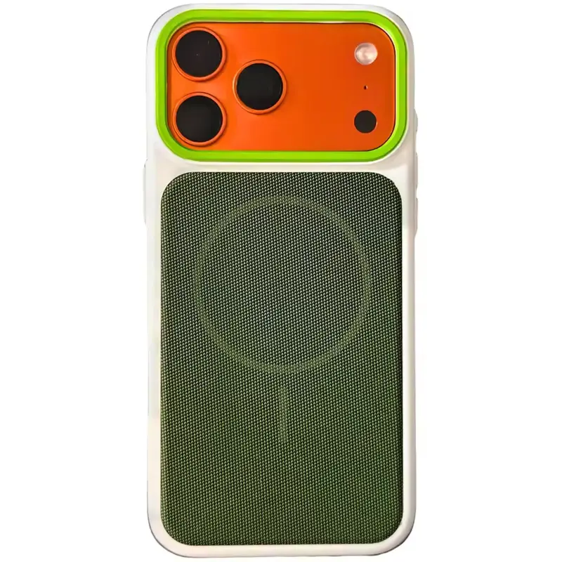 Чехол PC Textile Hybrid with Magnetic Fit для Apple iPhone 17 Pro Max (6.9"), White / Green, Ткань, купить оптом с доставкой