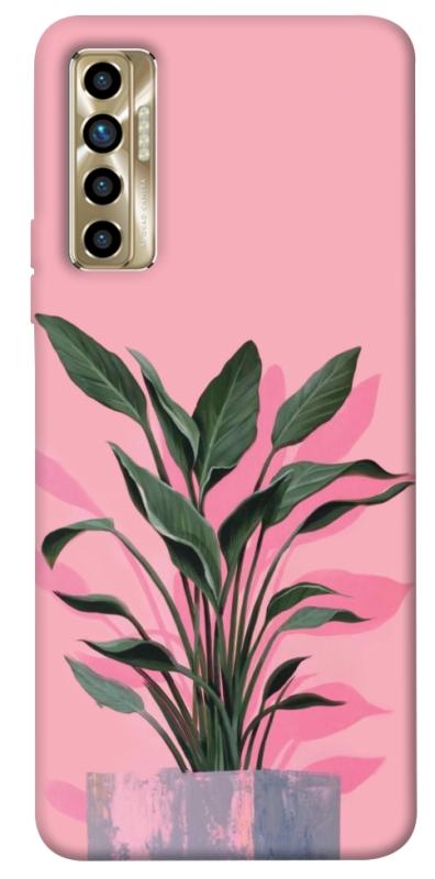 Чехол itsPrint Pink plant для TECNO Camon 17P, цветы, купить оптом с доставкой