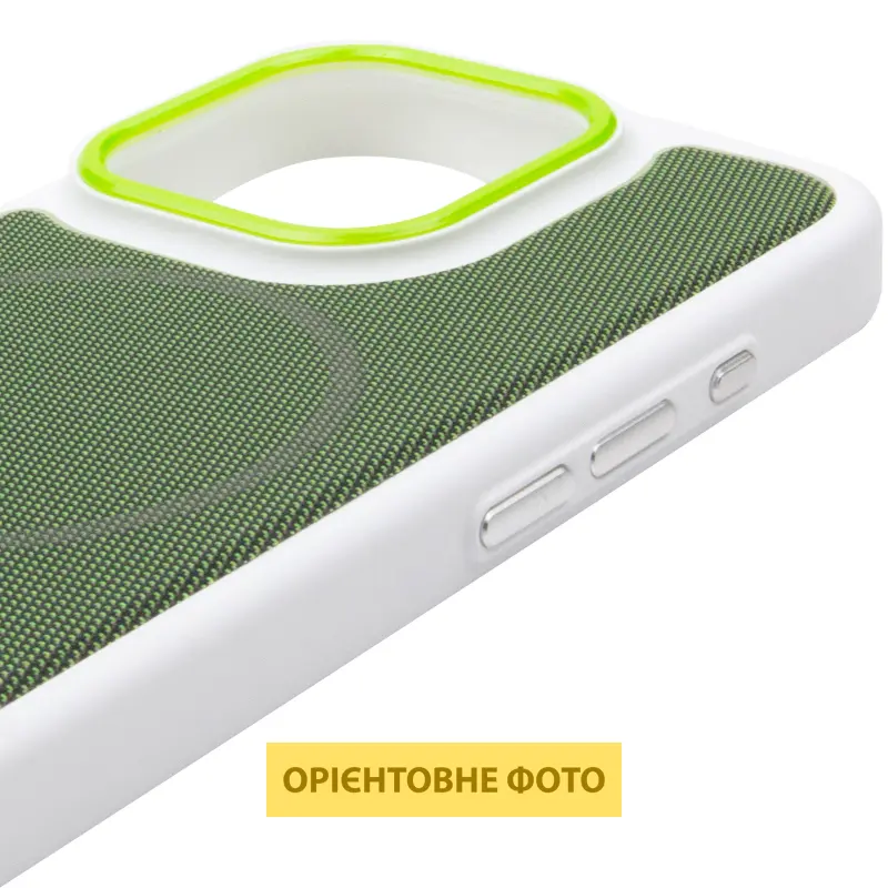 Чохол PC Textile Hybrid with Magnetic Fit для Apple iPhone 15 Pro Max (6.7"), White / Green 3, Тканина, купити оптом з доставкою