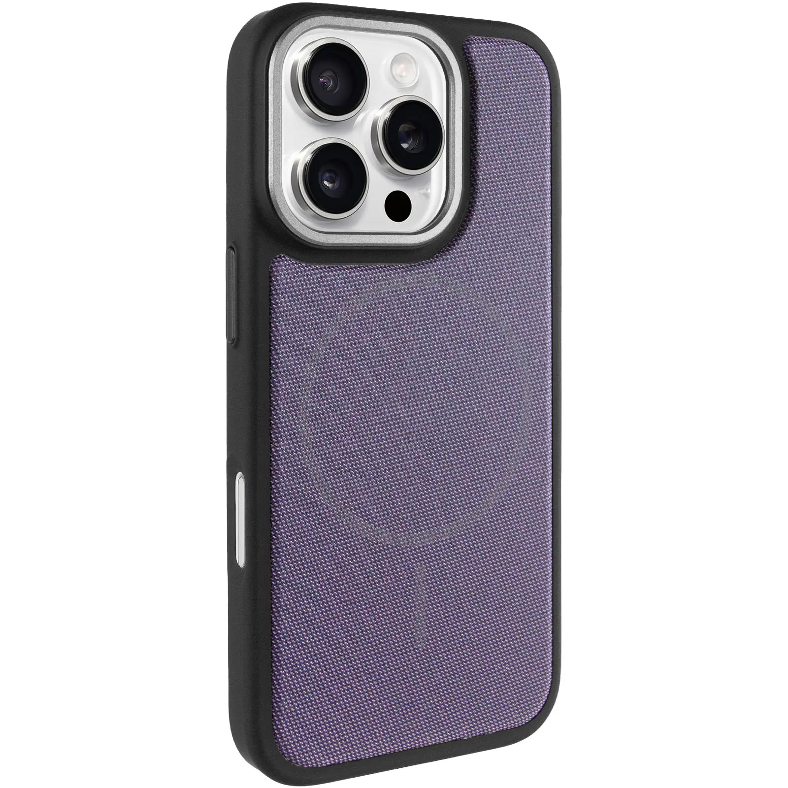 Чехол PC Textile Hybrid with Magnetic Fit для Apple iPhone 16 Pro (6.3"), Black / Purple, Ткань, купить оптом с доставкой