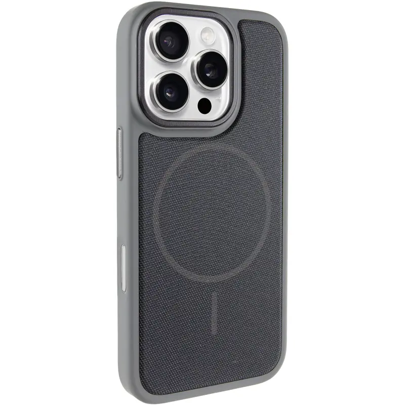 Чехол PC Textile Hybrid with Magnetic Fit для Apple iPhone 16 Pro (6.3"), Grey / Black, Ткань, купить оптом с доставкой