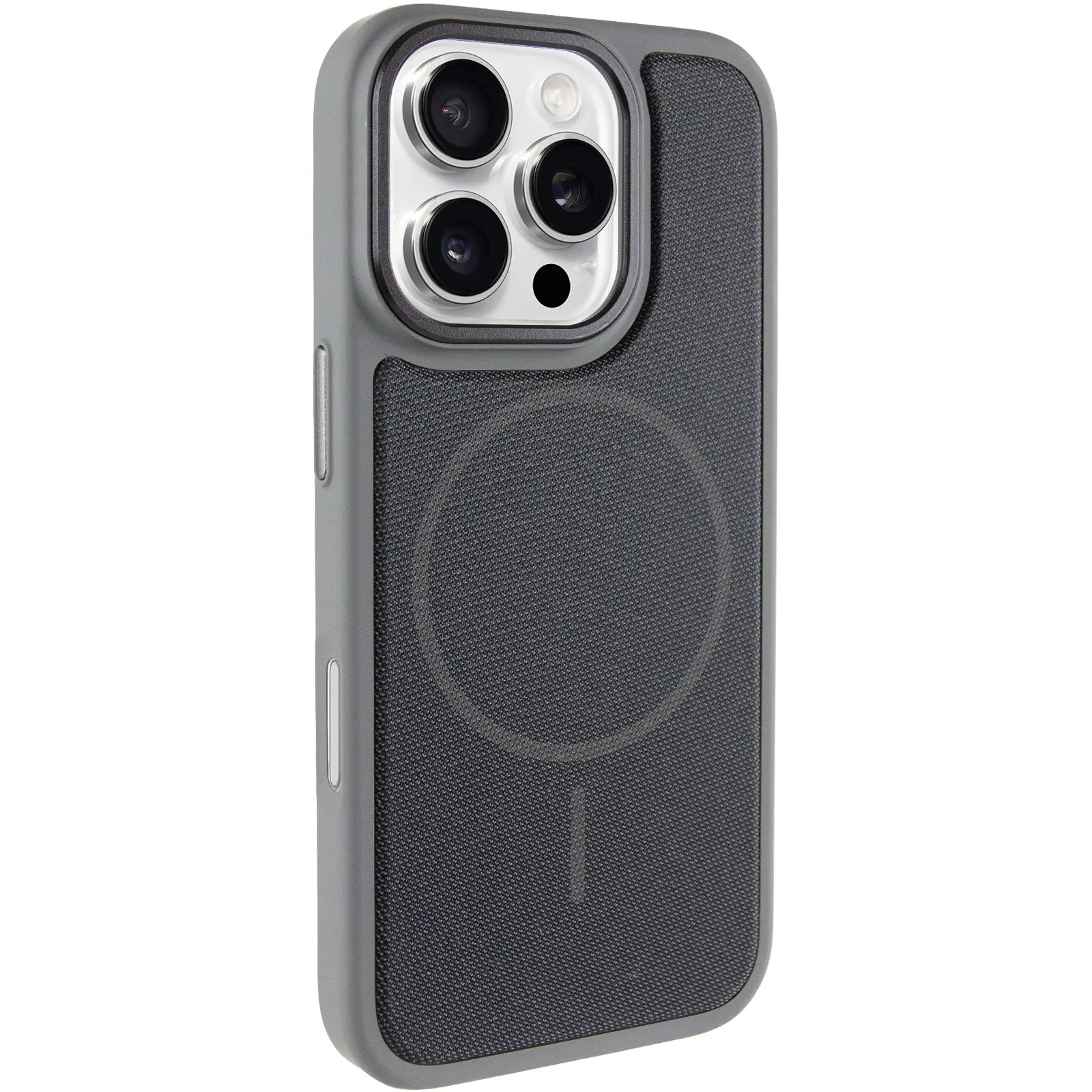 Чехол PC Textile Hybrid with Magnetic Fit для Apple iPhone 16 Pro Max (6.9"), Grey / Black, Ткань, купить оптом с доставкой