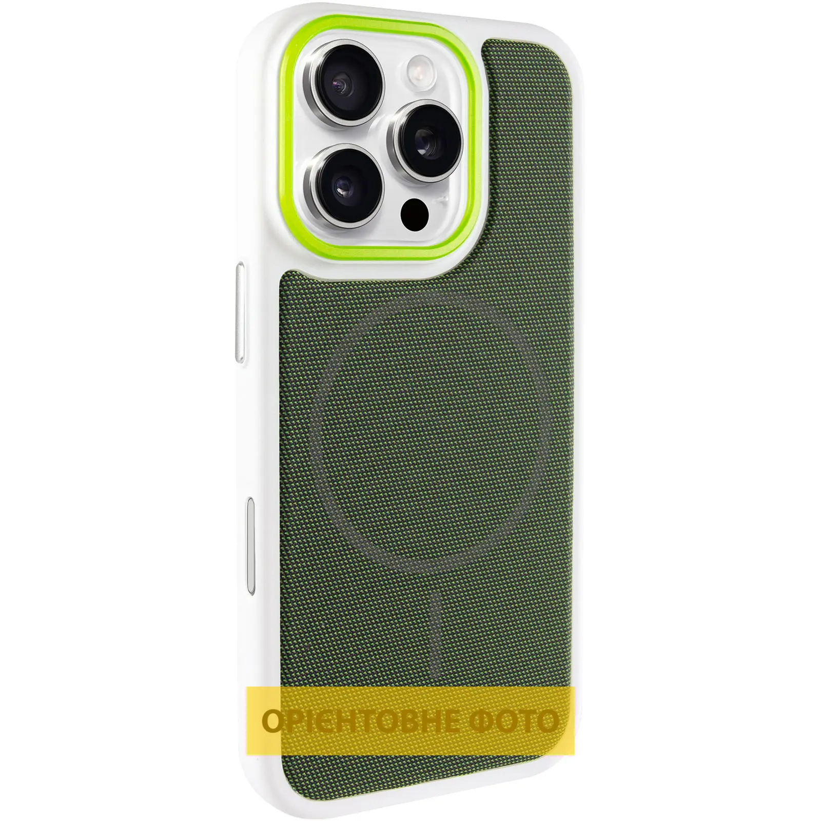 Чехол PC Textile Hybrid with Magnetic Fit для Apple iPhone 16 Pro Max (6.9"), White / Green, Ткань, купить оптом с доставкой